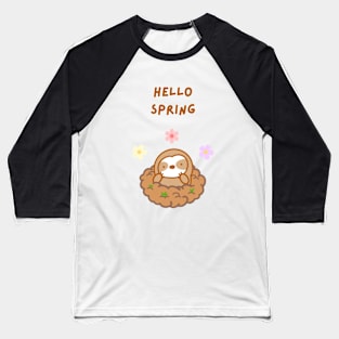Hello Spring Flower Sloth Baseball T-Shirt